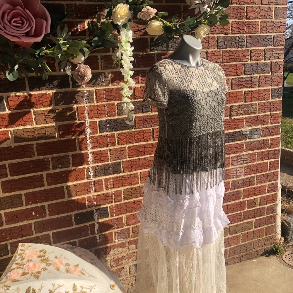 Flapper top Great gatsby 1920’s shortsleeve blouse top with beaded fringe